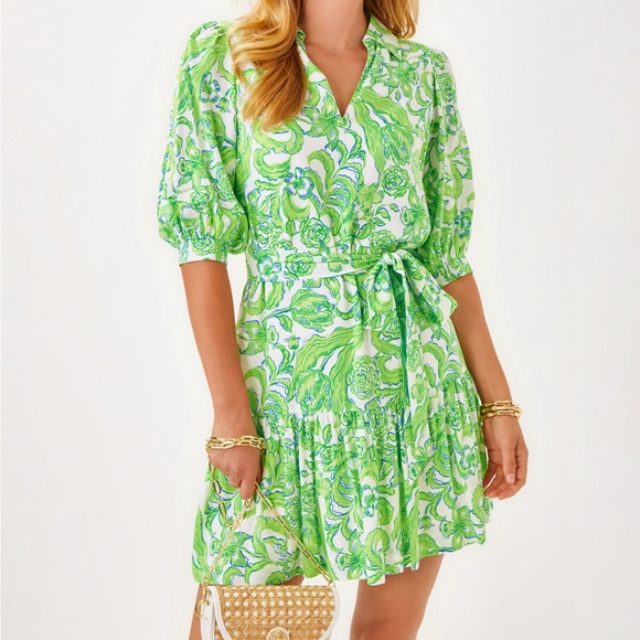 Lilly Pulitzer Sz 12 Renelle Dress in Daffodil Hill Vibrant Green and Blue - Picture 1 of 8